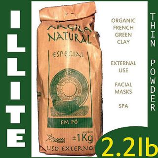 Illite Pure Organic FRENCH GREEN CLAY Powder  JUMBO Pack 1Kg (2.2lb 