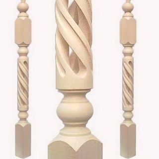 Stair Newel Open Spiral Carved Wood Post Balcony Staircase Pole Ball 