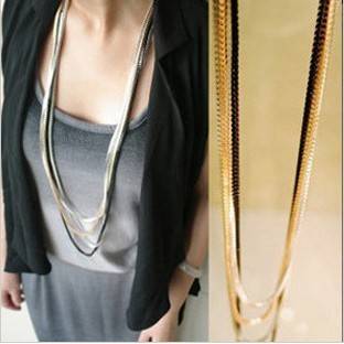 Fashion Multi Color Tassels Snake Chain Multilayer Long Necklace 