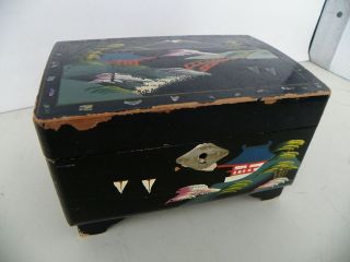 ANTIQUE JAPANESE BLACK LACQUER ORNATE MUSCICAL JEWELRY BOX*