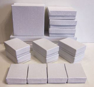   Sizes White Cotton Filled Jewelry Gift Boxes  17 Boxes in 5 Sizes