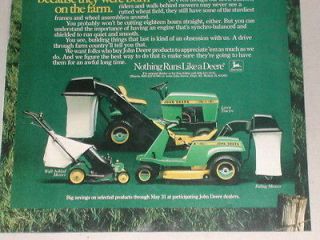 1982 John Deere advertisement, John Deere lawn tractor, riding mower