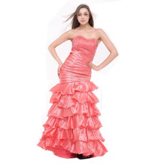   Mermaid Ruched Long Tail Prom Gown Evening Wedding Dress Plus Size