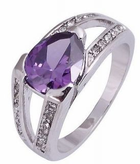 Jewelry New Handsome Purple Amethyst 10KT White Gold Filled Ring Size 