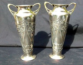 Art Nouveau WMF pair silver plated britannia metal vases
