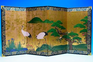 Japanese A masterpiece on folding screen Pine trees and Cranes New 