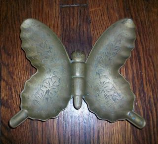 Vintage India Etched Brass Butterfly Trinket Change Jewelry Vanity 