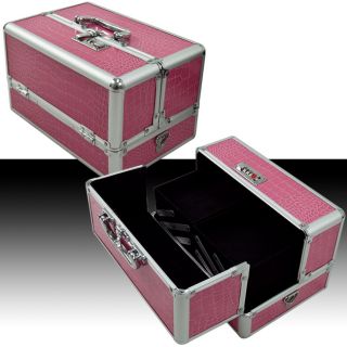   Makeup Cosmetic Train Storage Case Lock Jewelry Artist Box Pink