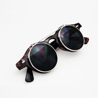   Vintage Steampunk Style Round Circle Flip Up Sunglasses Tortoise R092