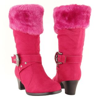   Calf High Heel Faux Fur Collar Suede Fuchsia Boots Kids shoes Size 9 4