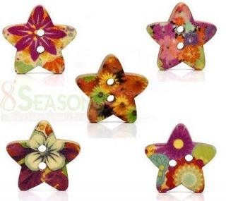 100 Mixed Star Shape Wood Sewing Buttons Scrapbooking
