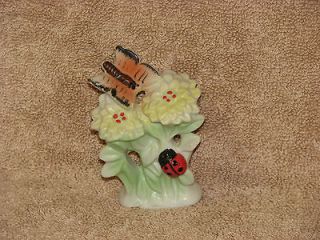 Porcelain Small Figurine Flowers, Butterfly & Ladybug 3 1/2 Tall Made 