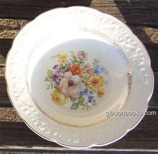 Knowles Soup Bowl with Floral Bouquet and Gold Trim