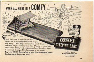 1952 Vintage Ad Comfy Sleeping Bags Seattle Quilt Mfg Co Washington