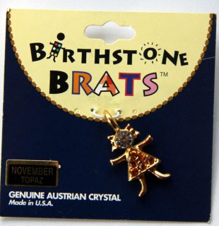 Girl Birthstone Brat Kid Baby Charm   gold plated with genuine 