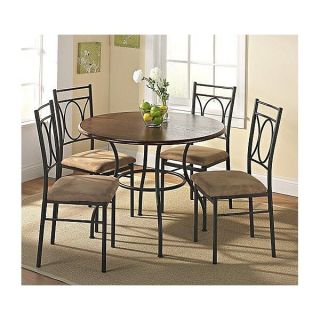 Kitchen 5pc Small Round Dining Room Table Chair Microfiber Cushioned 