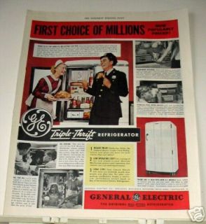 1938 vintage kitchen G E Refrigerator Ad Officer Clancy