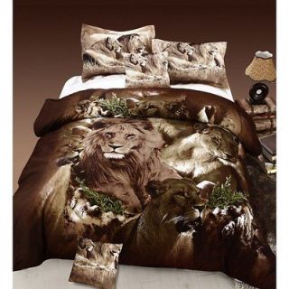 Lion 100% Cotton 6 pieces Duvet Cover Set Reversible KING Size Bedding
