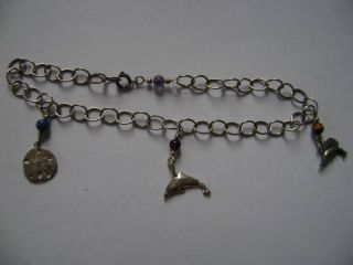 Sterling Silver Sand Dollar Dolphin Fish Charm Anklet