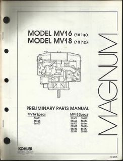KOHLER MAGNUM MODEL MV16 AND MV18 PARTS MANUAL