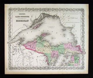 1874 Colton Map   Lake Superior & Michigan Isle Royale Mackinaw 