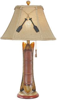 Canoe Table Lamp, Burlap Shade, Three Canoes, Rudder Pull, 30in, 75W 