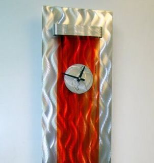 Large Modern Abstract Silver/Red Metal Wall Art Decor Sculpture Blaze 
