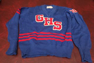 50s Vintage ALBION Knit Striped Wool LETTERMAN Sweater GHS Debbie 70