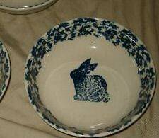Folk Craft Animals TIENSHAN Rabbit Soup Bowl Blue