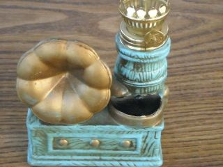 Oil Lamp Miniature Vintage Phonograph w Horn Design