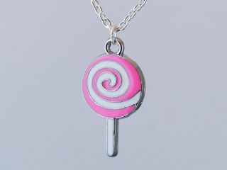 Vintage KiTsCh Pink Swirl Lollipop Lolly Sweet Kawaii Necklace 