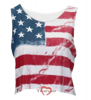 Ladies Stars and Stripes American USA Flag Print Cropped Top Women 