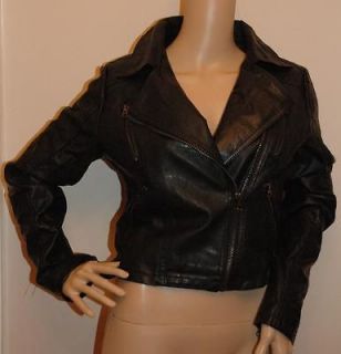 Topshop Faux Leather Long Sleeve Cropped Biker Jacket With Zip Size 8 