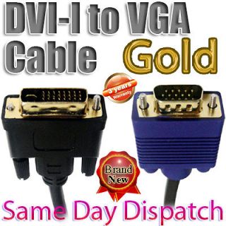 Gold DVI I to VGA 15 Pin HD Video TFT Monitor TV LCD Cable Lead 1M 1 