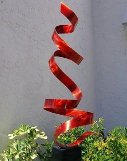 Modern Abstract Metal Art Decor Freeform Sculpture Red Twist By Jon 