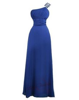 Sexy Bead One shoulder Pleasted Bust Evening Gown S Royal Blue
