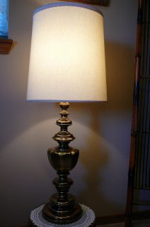   Stiffel antique brass lamp with off white drum shade. 36 tall