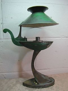   Style Oil Lamp   Bird Unusual Brass Green White Removable Shade