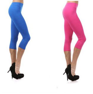   Fluorescent Neon Seamless Capri Leggings Stretch Pants Tights XS S M L
