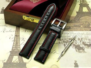 22mm Black/Red Leather watch Strap + Spring Bar Remover Tool fits 