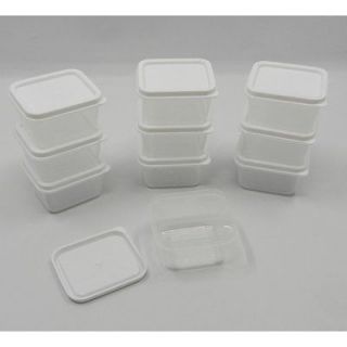 10 New Small Plastic Storage Containers with White Lids   Rectangle