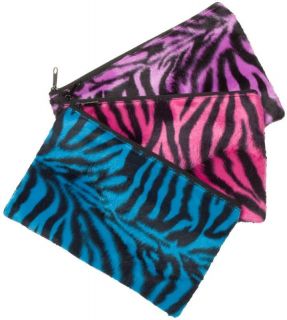 Girls Animal / Zebra Print Soft Furry Pencil Case. Flat, Single Pocket