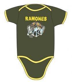 The Ramones Khaki coloured BabyGrow with the band to the front 