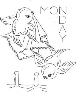 Hand Embroidery PATTERN 626 Birds Days of the Week for Towels 1960s