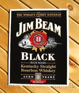 Jim Beam BLACK Label Whiskey TIN SIGN bar pub vtg metal wall decor 