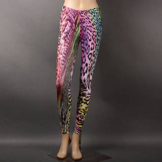Rainbow Multicolor Colorful Leopard Animal Print Stretch Legging Pants 