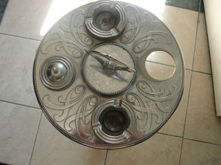 Vintage smoking stand with light, ashtray, aluminum, metal, glass base 