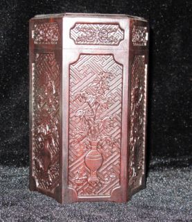   Hand carved Collectible Redwood Tea box height 14.5cm width 9.6cm