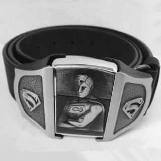 VTG 3D Superman Superhero Mens Belt buckles with Lighter Women Leather 