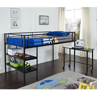Black Twin Loft Bed with Desk / Shelves   Twin Loft Bed with Desk and 